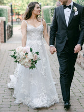 C2023-SAL12a - designer a-line beaded lace wedding gown with straps
