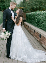 C2023-SAL12a - designer a-line beaded lace wedding gown with straps