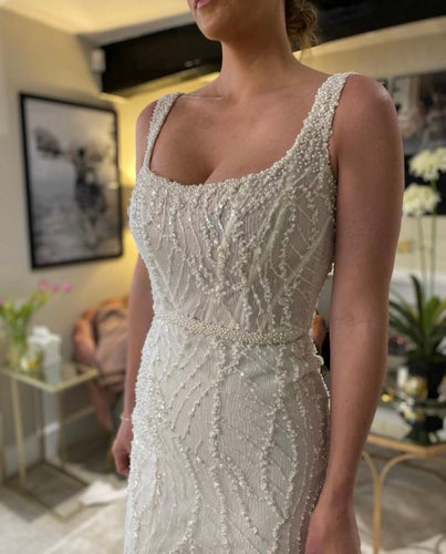 C2023-BSS808 - sleeveless scoop neck beaded wedding gown
