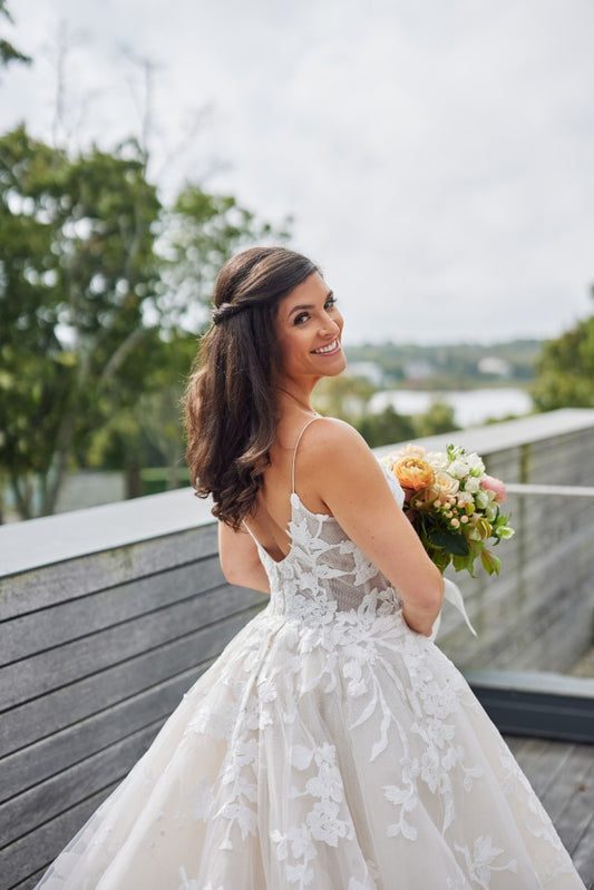 C2023-AL091 - pretty lace a-line wedding gown with spaghetti straps