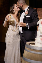 C2023-SL33g - sheer v-neck long sleeve embroidered wedding gown