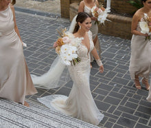 C2023-SL33g - sheer v-neck long sleeve embroidered wedding gown
