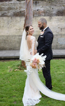 C2023-SL33g - sheer v-neck long sleeve embroidered wedding gown