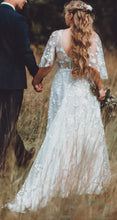 C2023-FS55b vestido de novia transparente con mangas cortas y volantes y escote en V