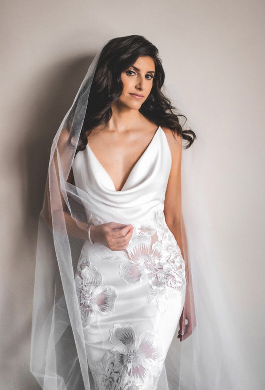 C2023-cn71 sleeveless cowl neck fitted wedding gown