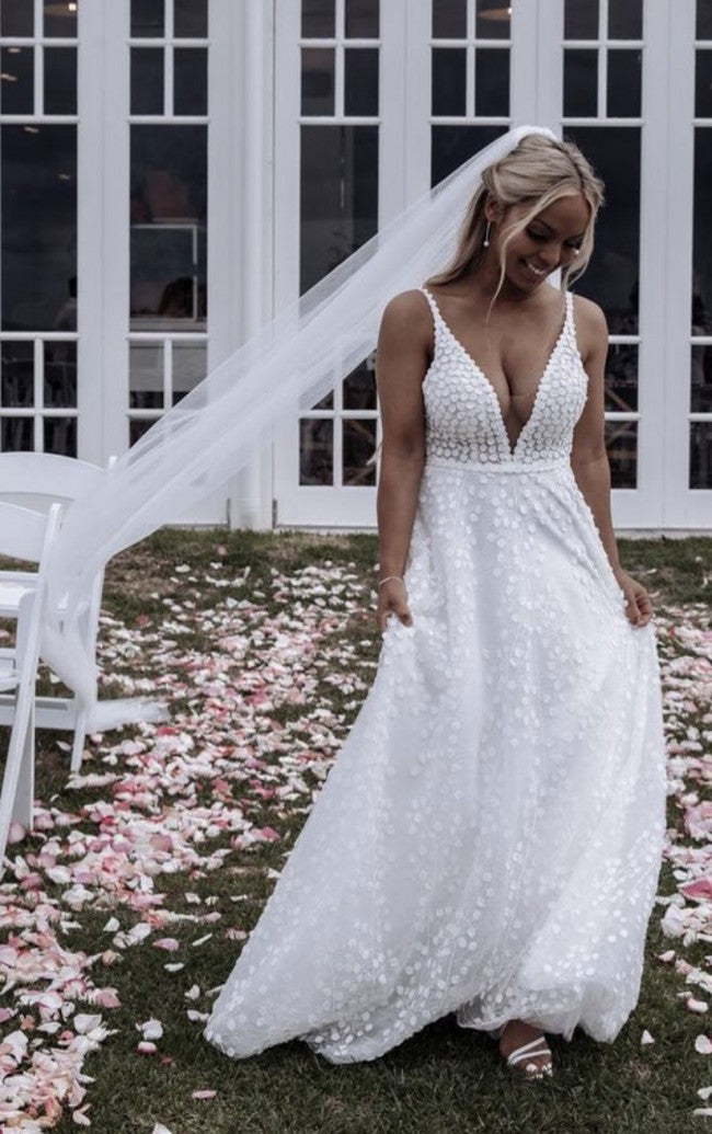 Robe de mariée sans manches, taille empire, col en v, à vendre, C2023-AE411