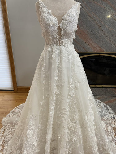C2023-SAF22b - sleeveless v-neck beaded lace a-line wedding gown