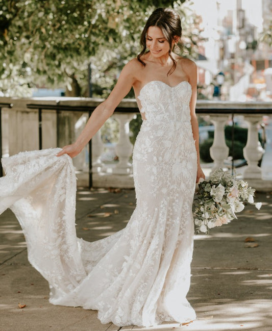 C2023-S771H - strapless beaded lace fitted wedding gown