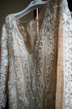 C2023-SL33g - sheer v-neck long sleeve embroidered wedding gown