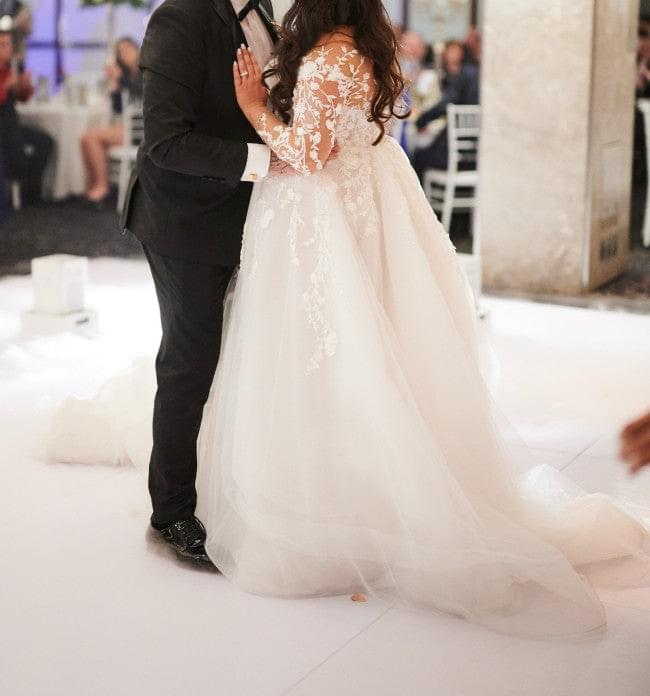 C2022-APS629  Sheer sleeve plus size a-line wedding gown