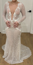 C2023-LS660 - vestido de novia sexy de manga larga con cuentas y cuello en V con espalda abierta