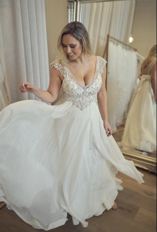 C2021-acs99 - Short cap sleeve plus size wedding gown