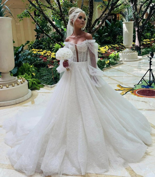 Robe de bal de mariage formelle, épaules dénudées, manches longues, C2022-oS558