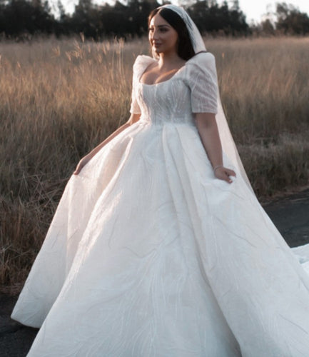 C2023-SS661  short sleeve plus size ball gown wedding dress