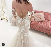 C2022-DS441 Vestido de novia de encaje con mangas desmontables sin tirantes