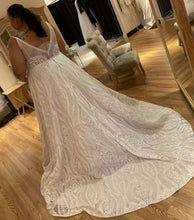 C2023-ps221 beaded plus size lace wedding gown with spaghetti straps