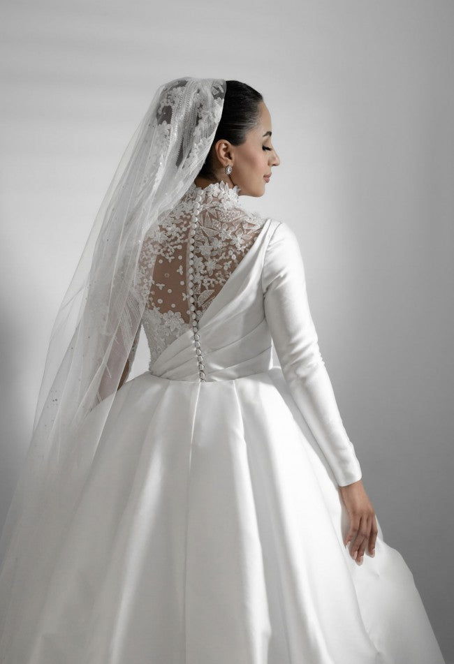 C2023-LS619 - Illusion neckline long sleeve ball gown wedding dress