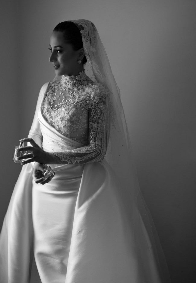 C2023-LS619 - Illusion neckline long sleeve ball gown wedding dress