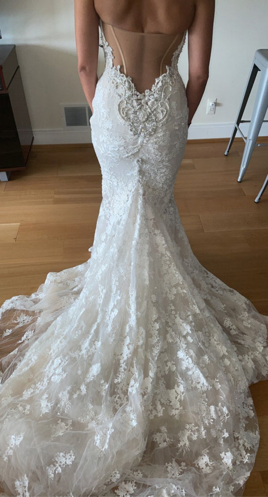C2022-SF007 Robe de mariée bustier en dentelle avec traîne