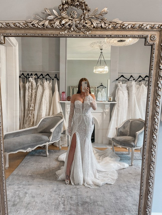 C2022-LSB767 Robe de mariée à manches détachables et perles de Darius Couture