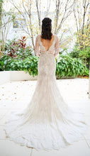 C2022-Vl443 - Vestido de novia de manga larga con escote en V y encaje transparente