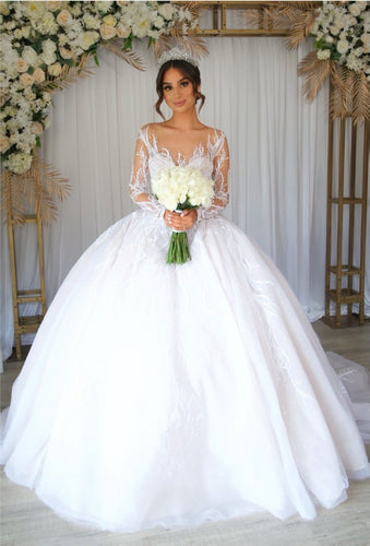 C2022-sbs008 - Vestido de novia de manga larga con pedrería transparente