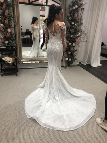 C2022-FLS388  Fitted sheer long sleeve wedding gown
