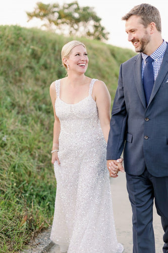 C2022-BS011 - Beaded white sparkly wedding gown with straps