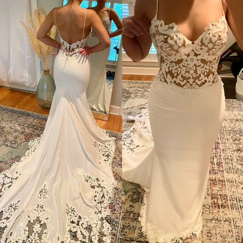 Lace bodice wedding gown with spaghetti straps