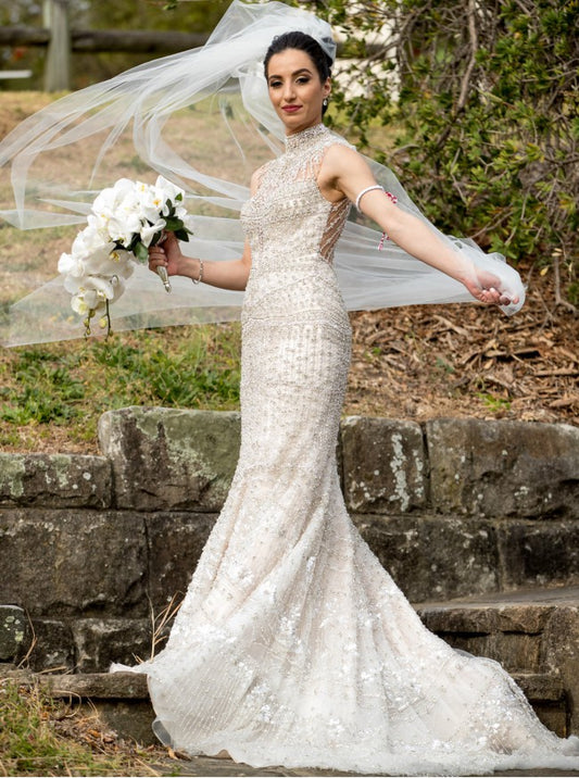 C2022-CB021 - Sleeveless beaded collar wedding gown