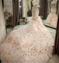 C2020-SP8b - Strapless fit-and-flare ruffle train wedding gown