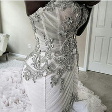 C2020-SP8b - Strapless fit-and-flare ruffle train wedding gown