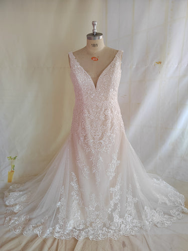 Style 95135 - sleeveless plus size embroidered v-neck wedding gown