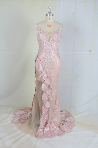 Style #95153 pastel pink couture designer 3D evening gown for pageants