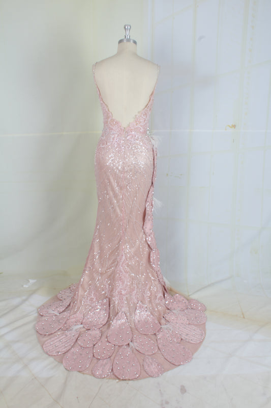 Estilo #95153 vestido de noche 3D de diseñador de alta costura rosa pastel para desfiles