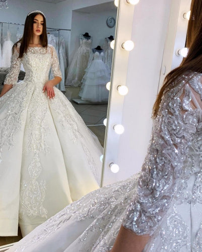 C2022-bg119 - Beaded Long Sleeve Ball Gown wedding dress