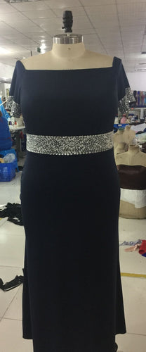 Navy blue short sleeve plus size evening dress