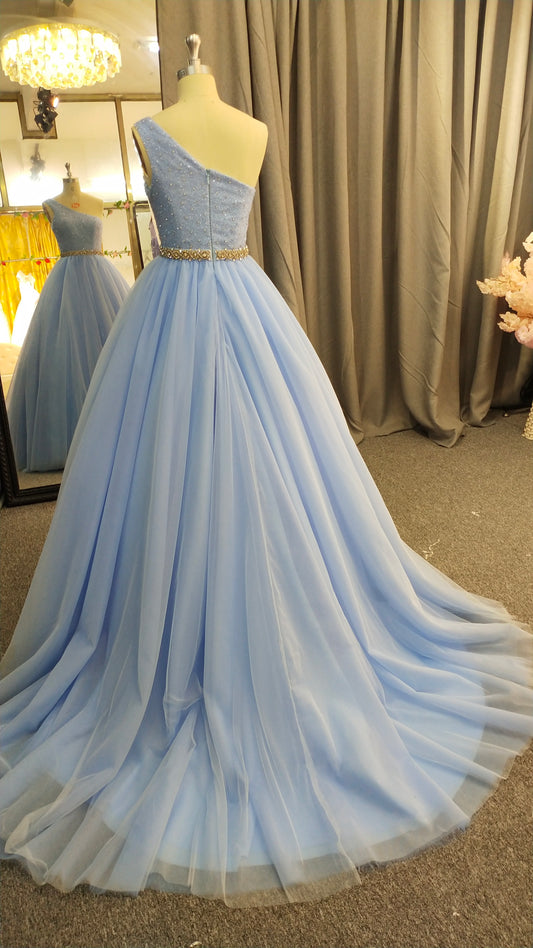 Style C2020-LDuff2 - One Shoulder Blue Formal Evening Gown