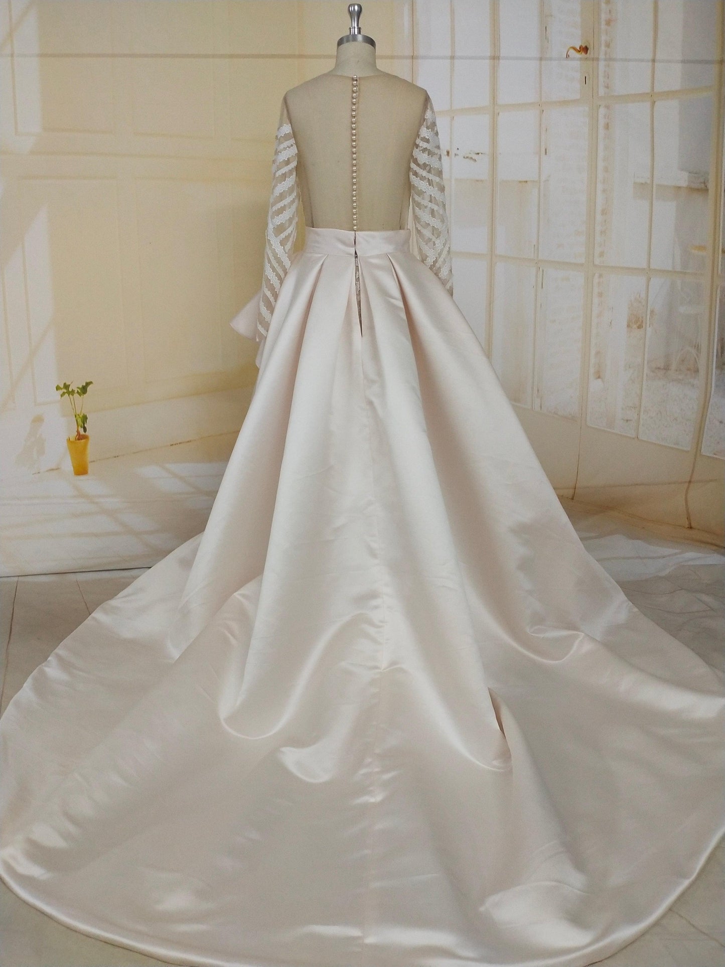 C2021-Jumoke - Elegant long sleeve illusion neck line wedding gown