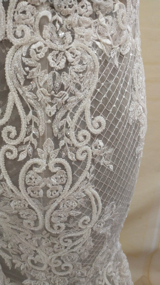 C2021-LaToya - Plus size embroidered wedding gown with illusion neckline