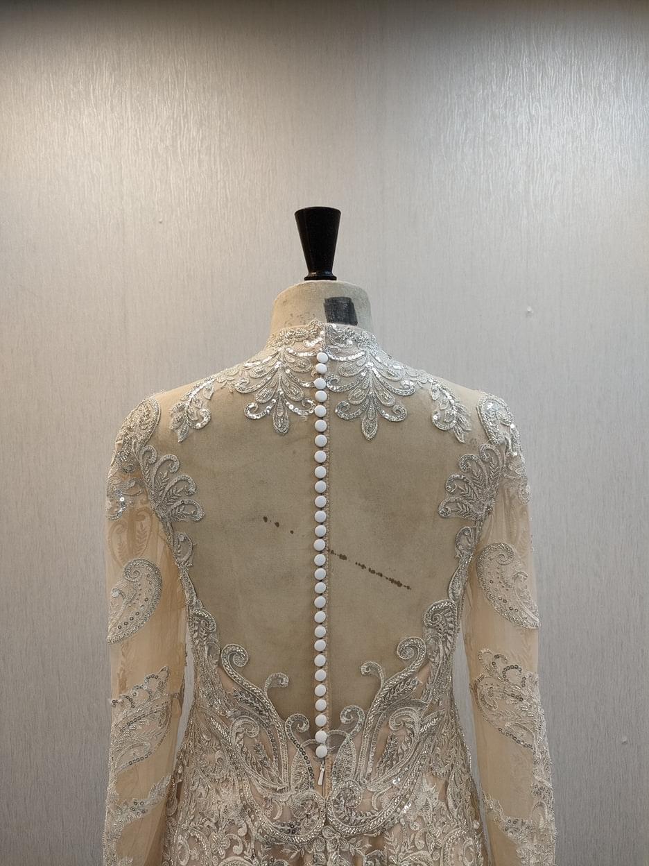 C2021-MHidalgo - Embroidered sheer long sleeve wedding gown