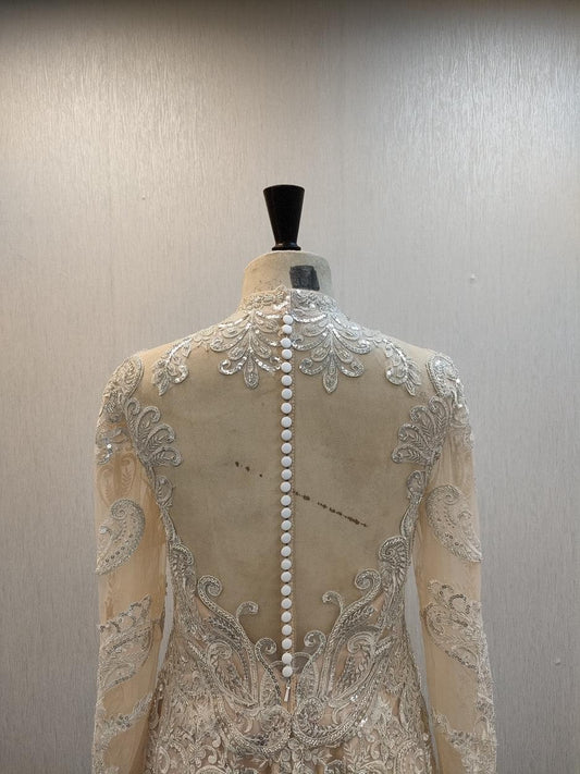 C2021-MHidalgo - Embroidered sheer long sleeve wedding gown