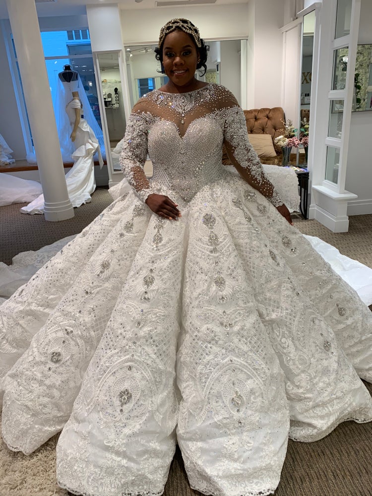 long sleeve bling wedding dress C2021BG8