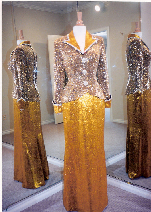 Style C97E-LB - Long sleeve Liquid beaded Pageant Gown