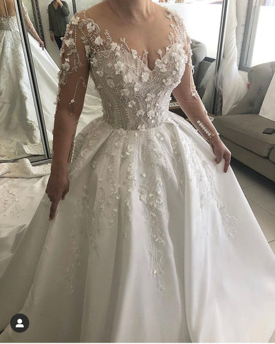 C2022-SLv87 Vestido de novia transparente de manga larga