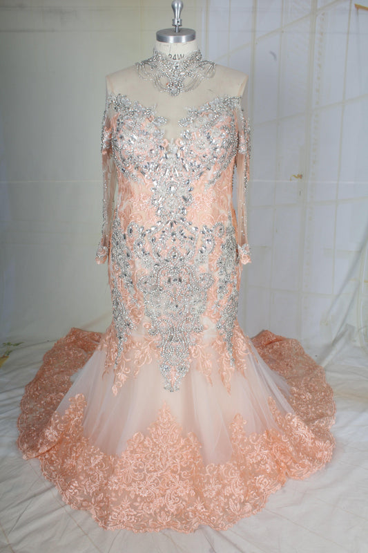 C2021-DionysiaRS Pastel long sleeve plus size wedding gown