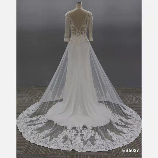 Estilo ES5027 - Vestido de novia de manga larga con cuello en V