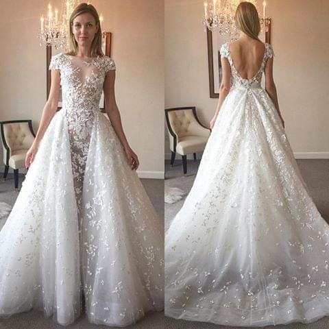 C2021-acs988 - Short cap sleeve wedding gown
