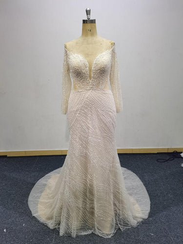C2021-LeeBray - Beaded long sleeve plus size wedding gown