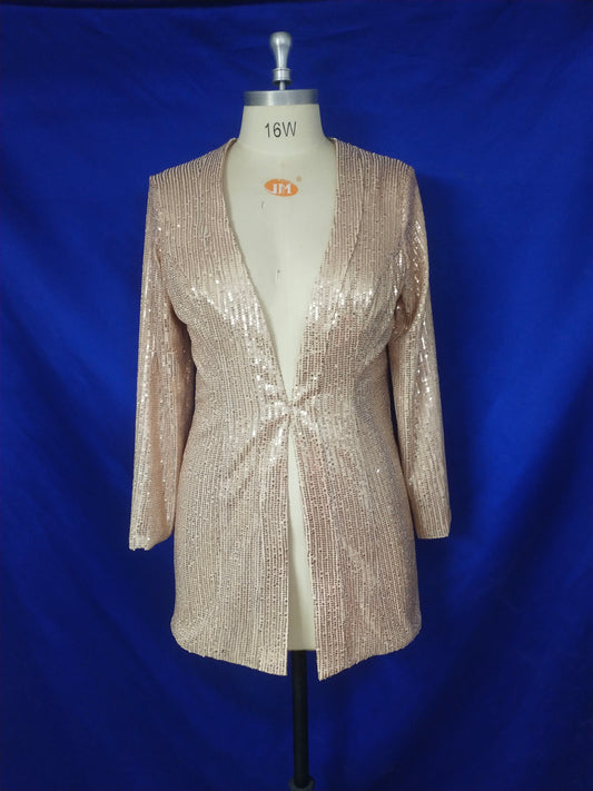 Tailleur pantalon à manches longues et perles à sequins dorés 